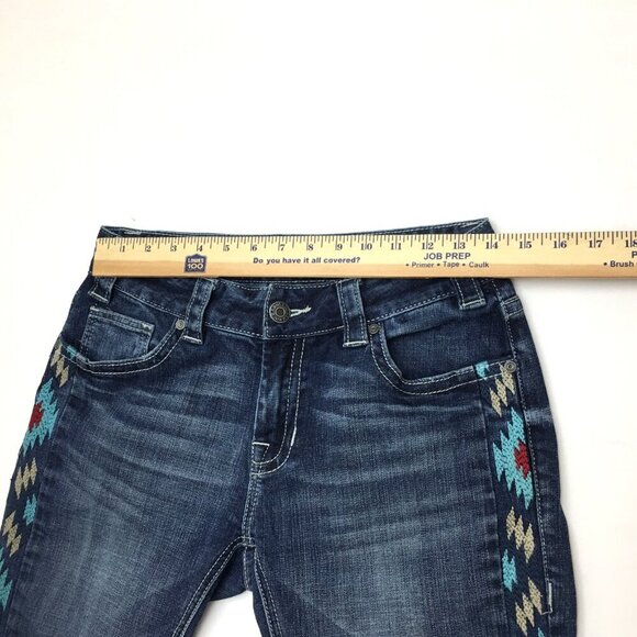 Rock & Roll Cowgirl Jeans Bootcut Mid Rise Aztec Western Leg Stripes 28 x 34 - Picture 5 of 9